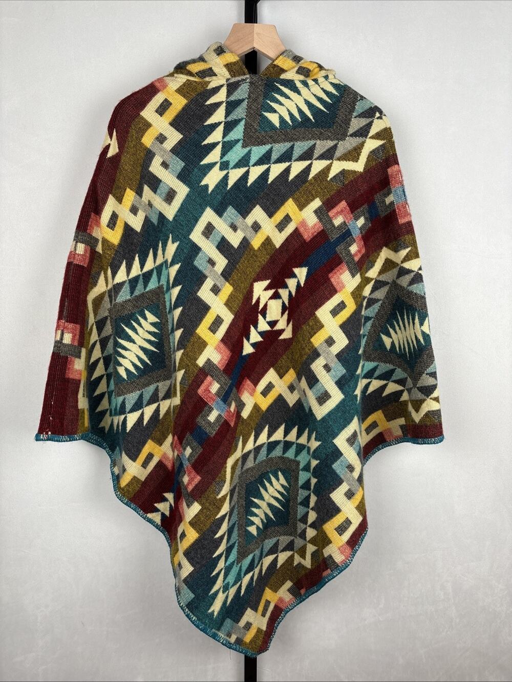 Galapagos Confecciones Colorful Handmade Poncho O/S Aztec Geometric Wool Blend